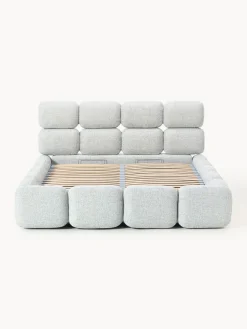 Cama tapizada en tejido bouclé con espacio de almacenamiento Tayla
