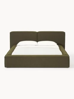 Cama tapizada en tejido bouclé Lennon, con espacio de almacenamiento