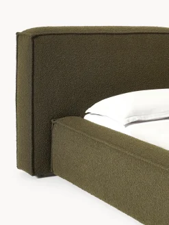 Cama tapizada en tejido bouclé Lennon, con espacio de almacenamiento