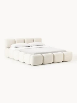 Cama tapizada en tejido bouclé Tayla