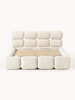 Cama tapizada en tejido bouclé con espacio de almacenamiento Tayla