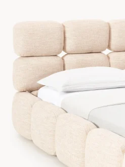 Cama tapizada en tejido bouclé con espacio de almacenamiento Tayla