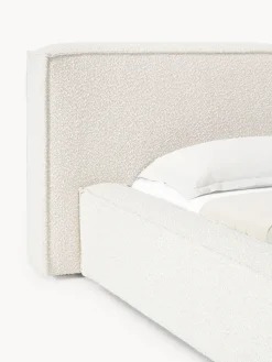 Cama tapizada en tejido bouclé Lennon, con espacio de almacenamiento