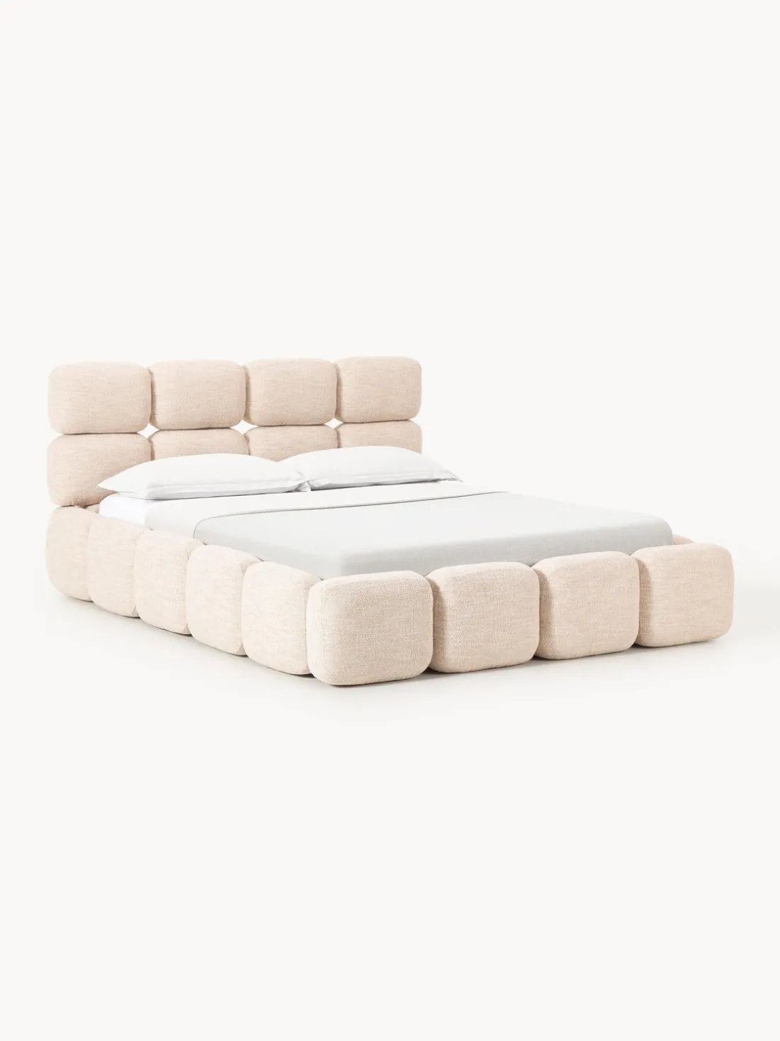 Cama tapizada en tejido bouclé Tayla