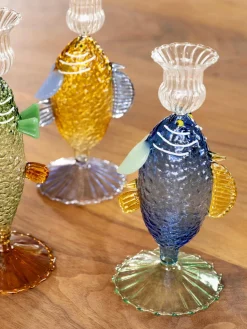 Candelabro artesanal de vidrio borosilicato Fish