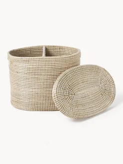 Cesta de ropa doble de junco marino con tapa Aleya