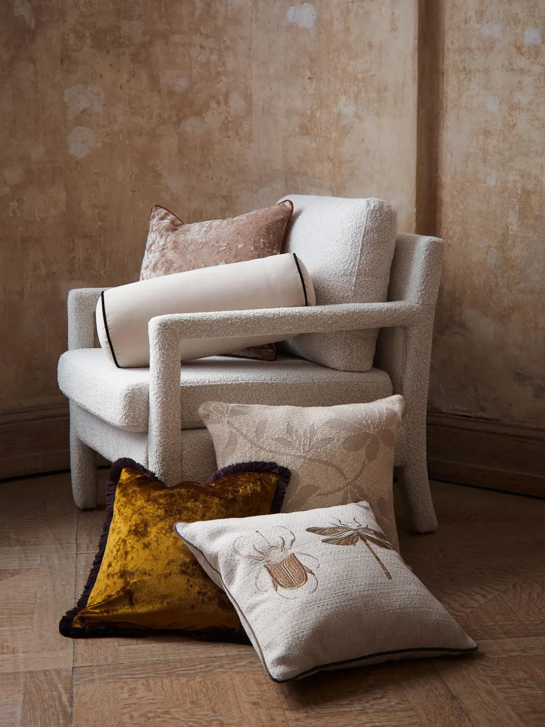 Cojín rulo de terciopelo Monet