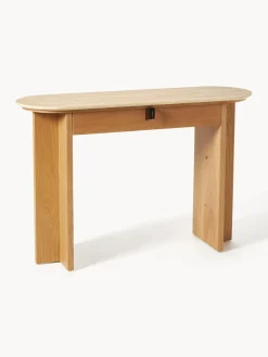 Consola de madera con tablero de travertino y cajón Zumi