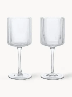 Copas de vino blanco sopladas con relieve Ripple, 2 uds.