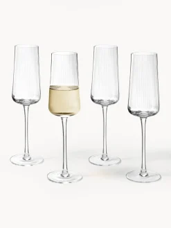 Copas flauta de champán artesanales con relieves Cami, 4 uds.