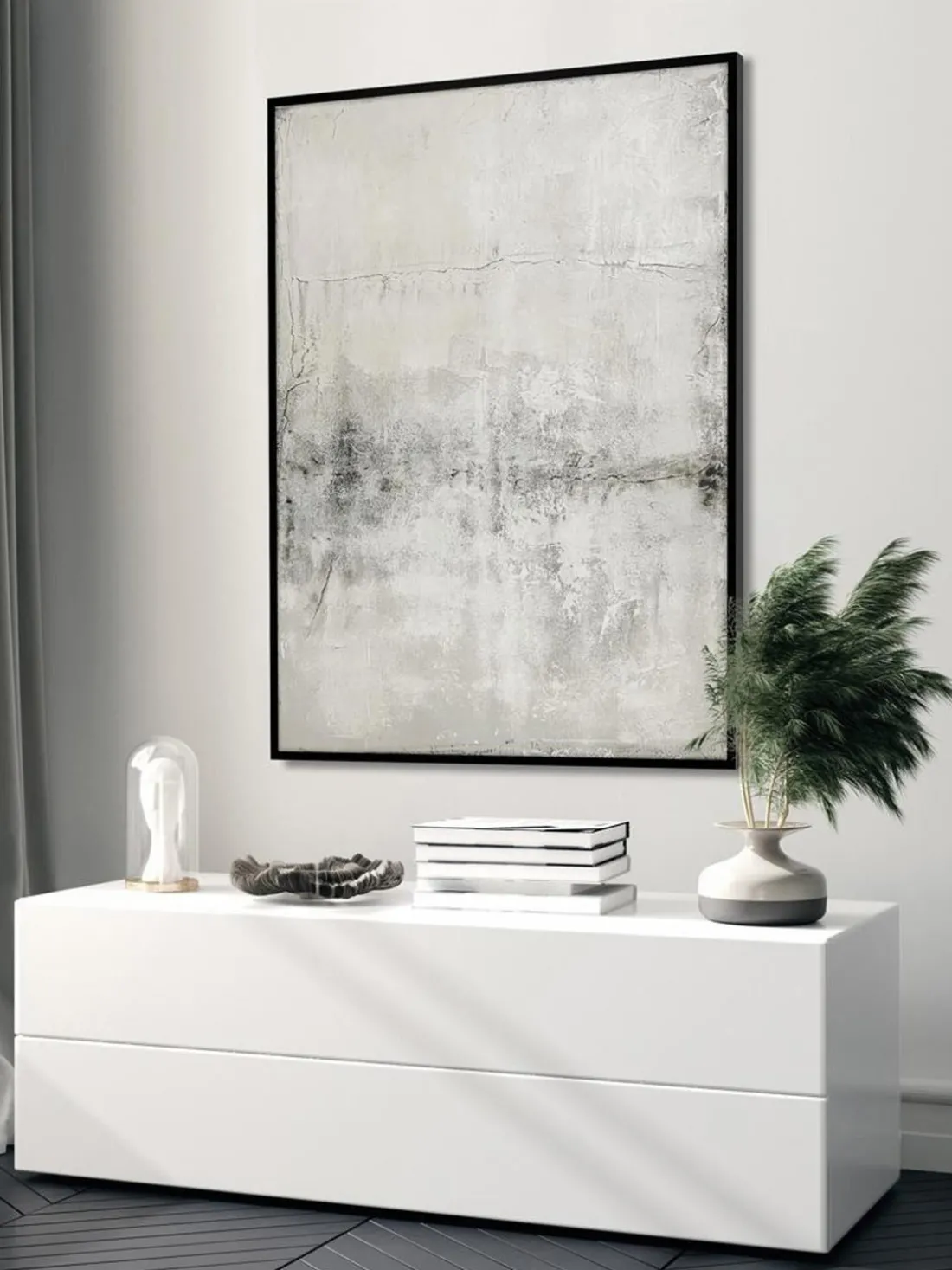 Cuadro en lienzo pintado a mano Simple Living, marco de madera