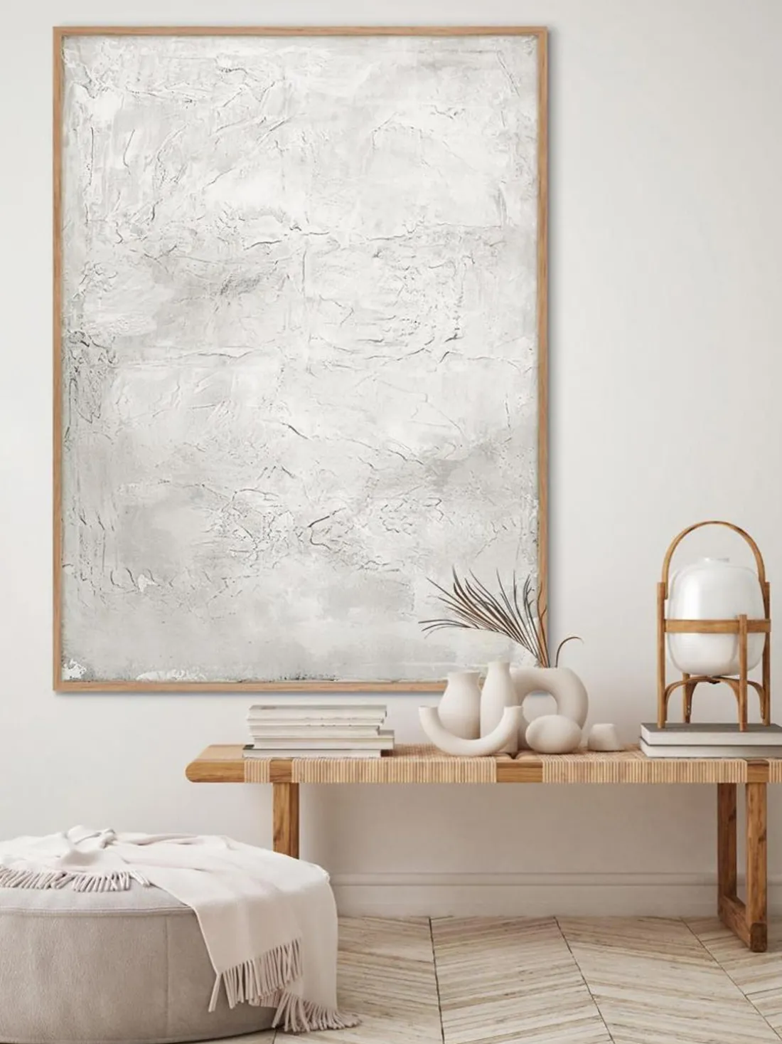 Cuadro en lienzo pintado a mano Simple Living, marco de madera