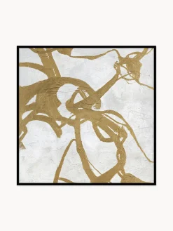 Cuadro en lienzo pintado a mano Goldplay, marco de madera