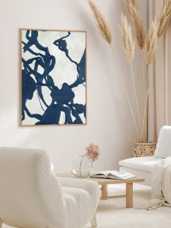 Cuadro en lienzo pintado a mano Blueplay, marco de madera