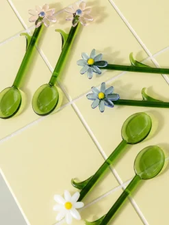 Cucharas artesanales de vidrio borosilicato Flora, 2 uds.