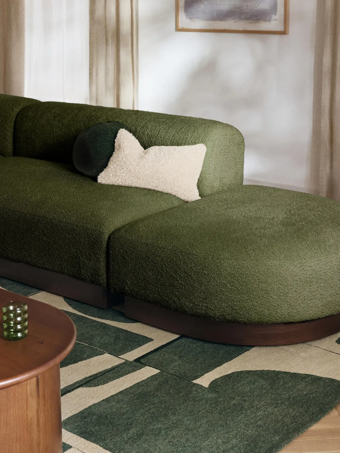 Diván modular de borreguillo bouclé con reposapiés Natalie