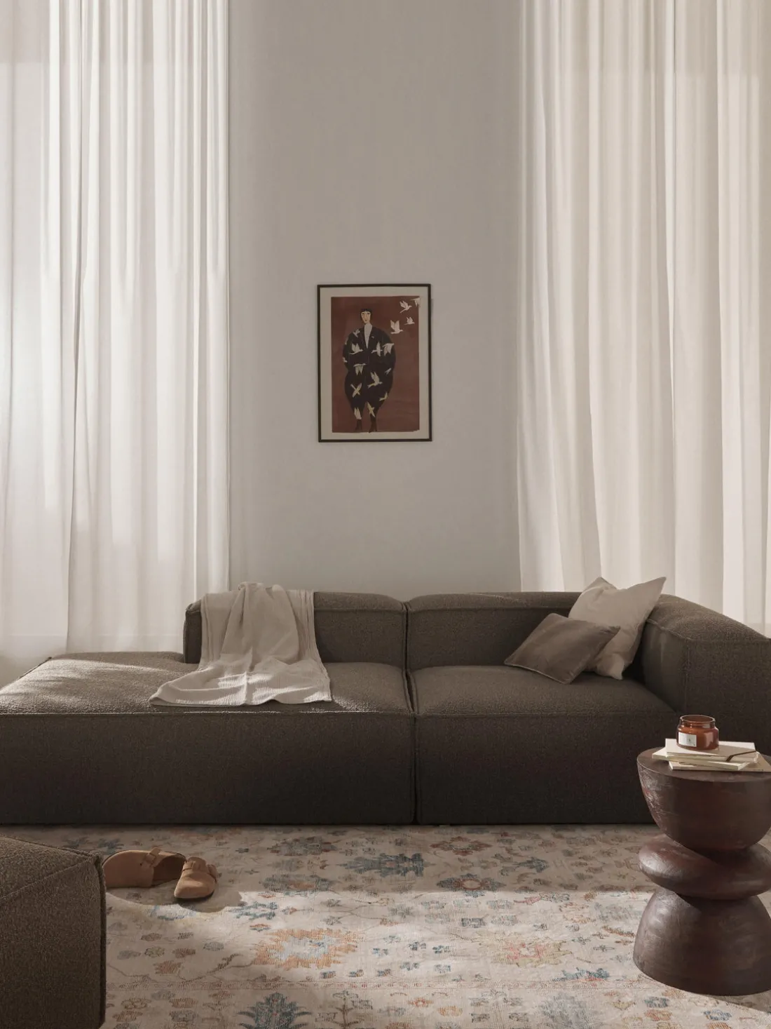 Diván modular en tejido bouclé Lennon