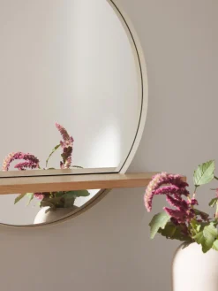 Espejo de pared redondo con estante de madera Kenny