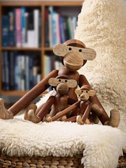 Figura decorativa de madera de teca artesanal Monkey, 10 cm