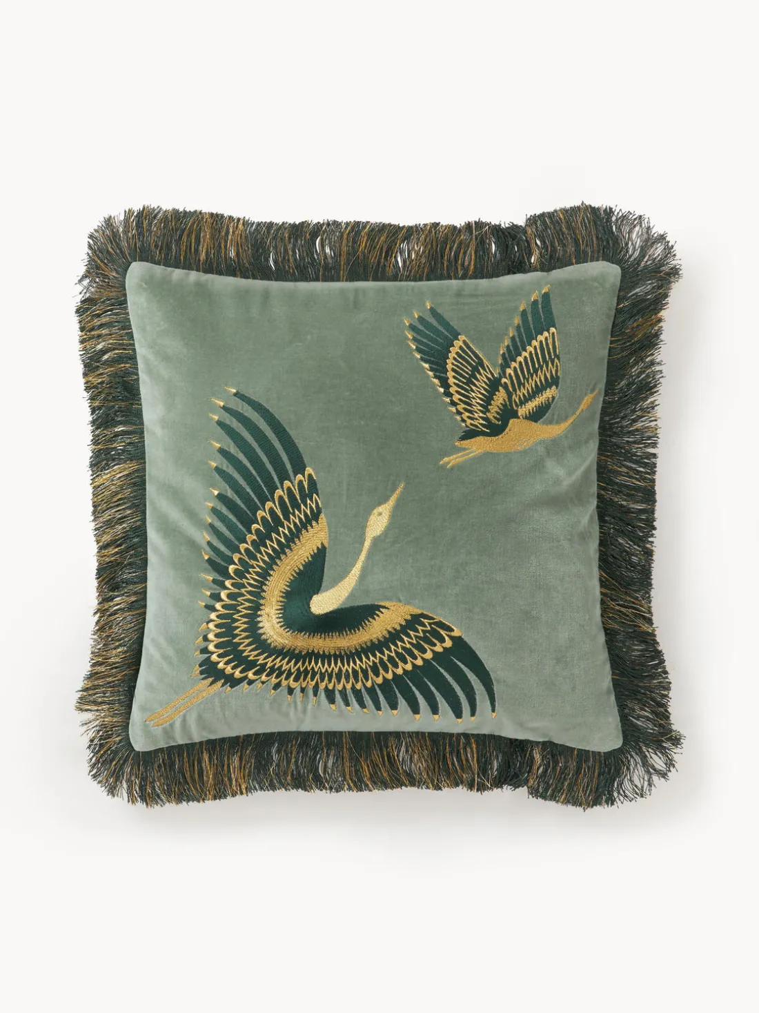 Funda de cojín bordada de terciopelo con flecos Onyx