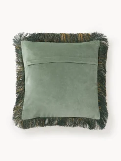 Funda de cojín bordada de terciopelo con flecos Onyx