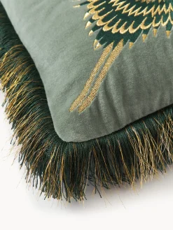 Funda de cojín bordada de terciopelo con flecos Onyx