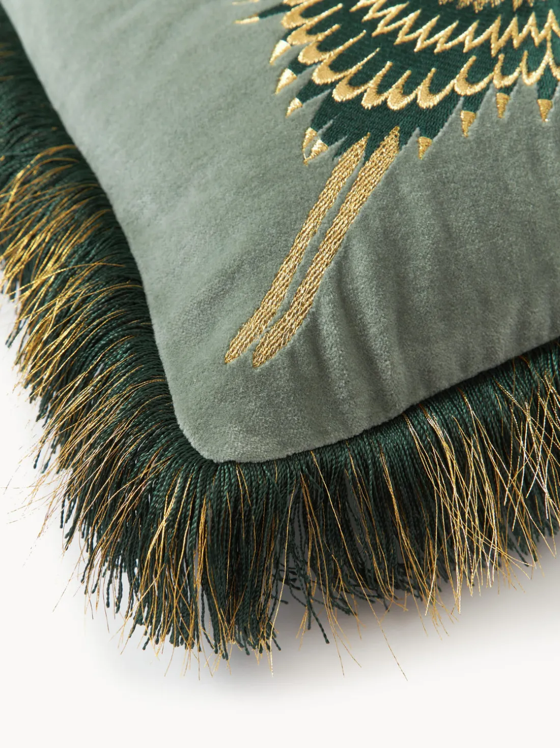 Funda de cojín bordada de terciopelo con flecos Onyx