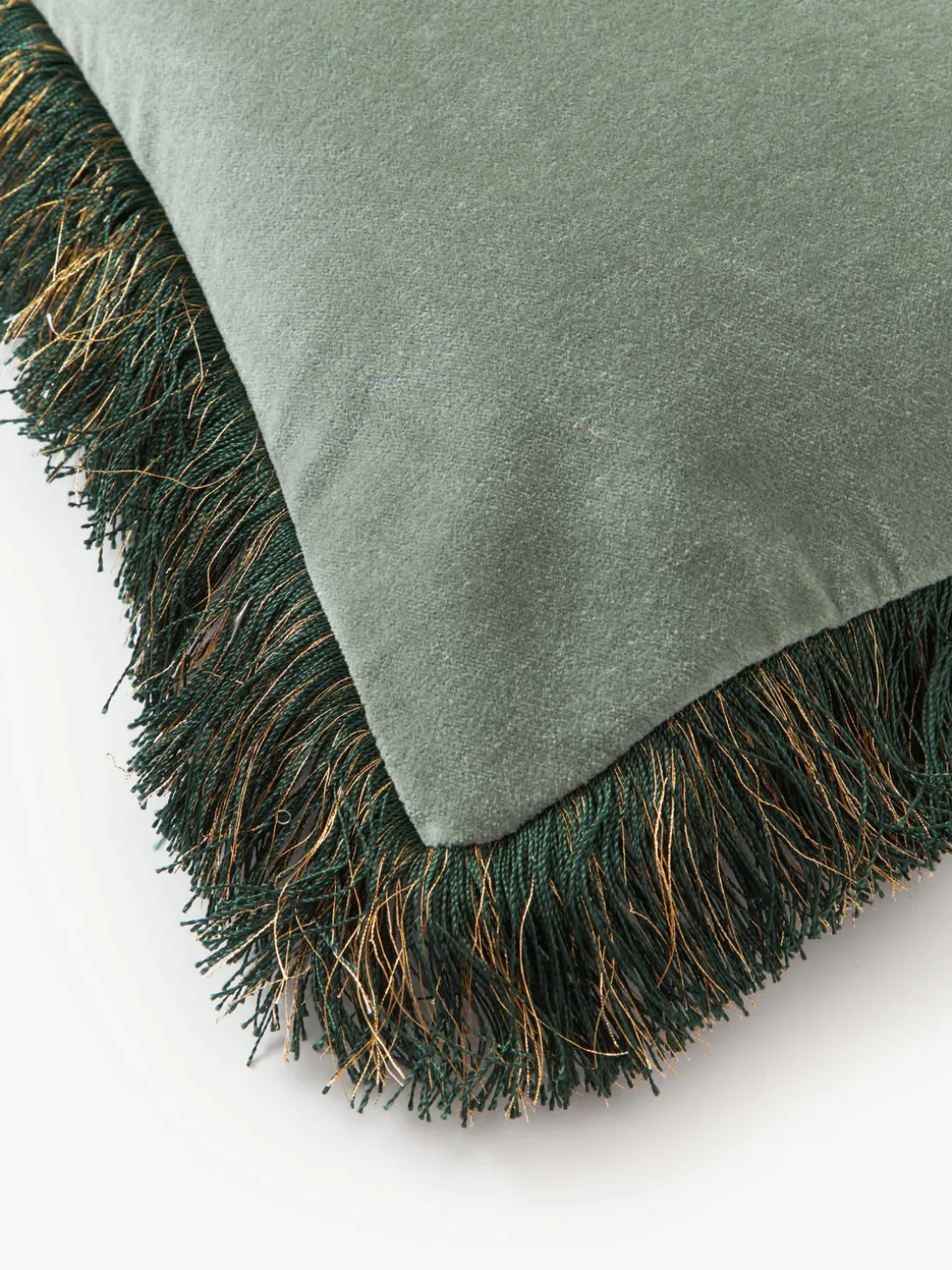 Funda de cojín bordada de terciopelo con flecos Onyx