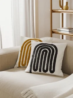 Funda de cojín bordada de algodón texturizada Vahid