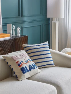 Funda de cojín reversible con inscripción bordada Blah Blah