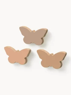 Ganchos de pared artesanales de madera de haya Butterfly, 3 uds.