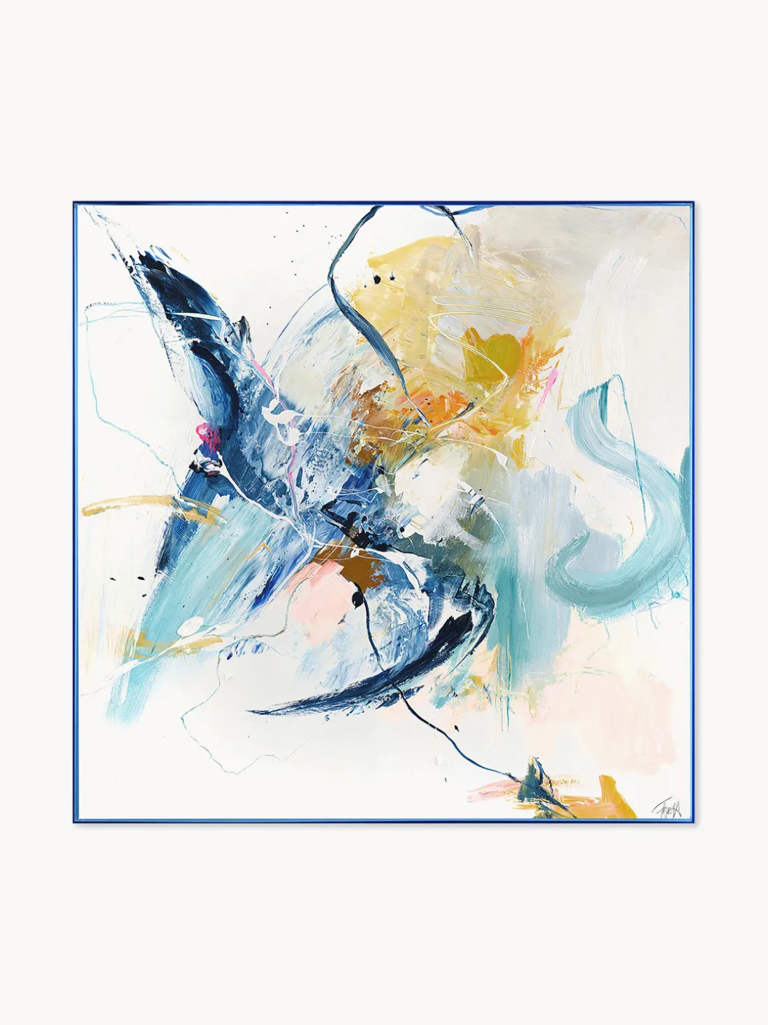 Impresión sobre lienzo acabada a mano enmarcada Confidential Blue