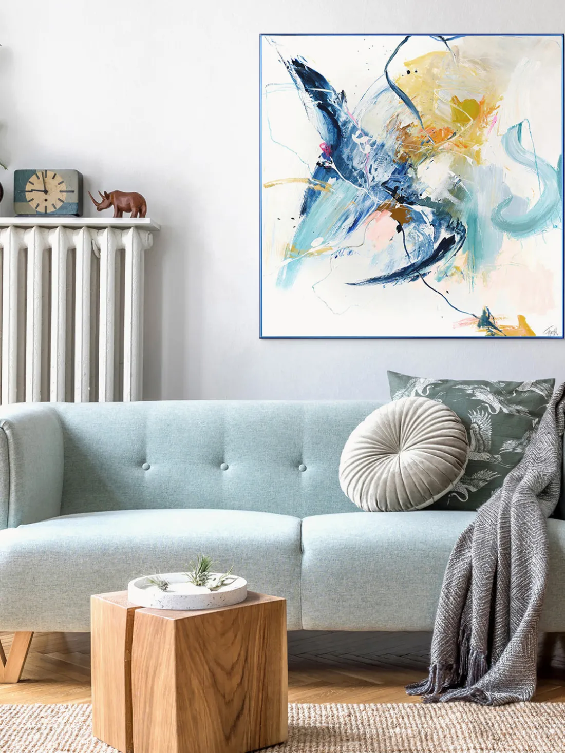 Impresión sobre lienzo acabada a mano enmarcada Confidential Blue