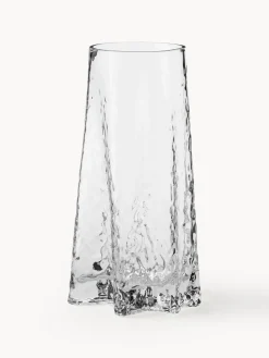 Jarrón de vidrio soplado artesanalmente con relieves Gry, 30 cm