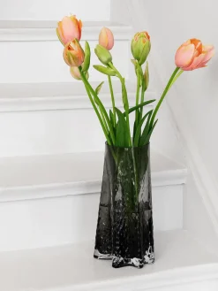 Jarrón de vidrio soplado artesanalmente con relieves Gry, 30 cm