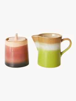 Lechera y azucarero artesanales de cerámica con esmalte reactivo 70s