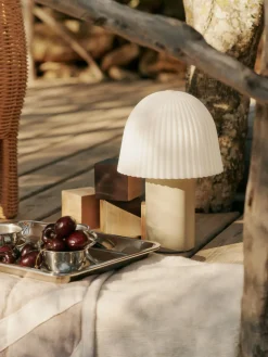 Lámpara de mesa LED pequeña regulable Frill, portátil