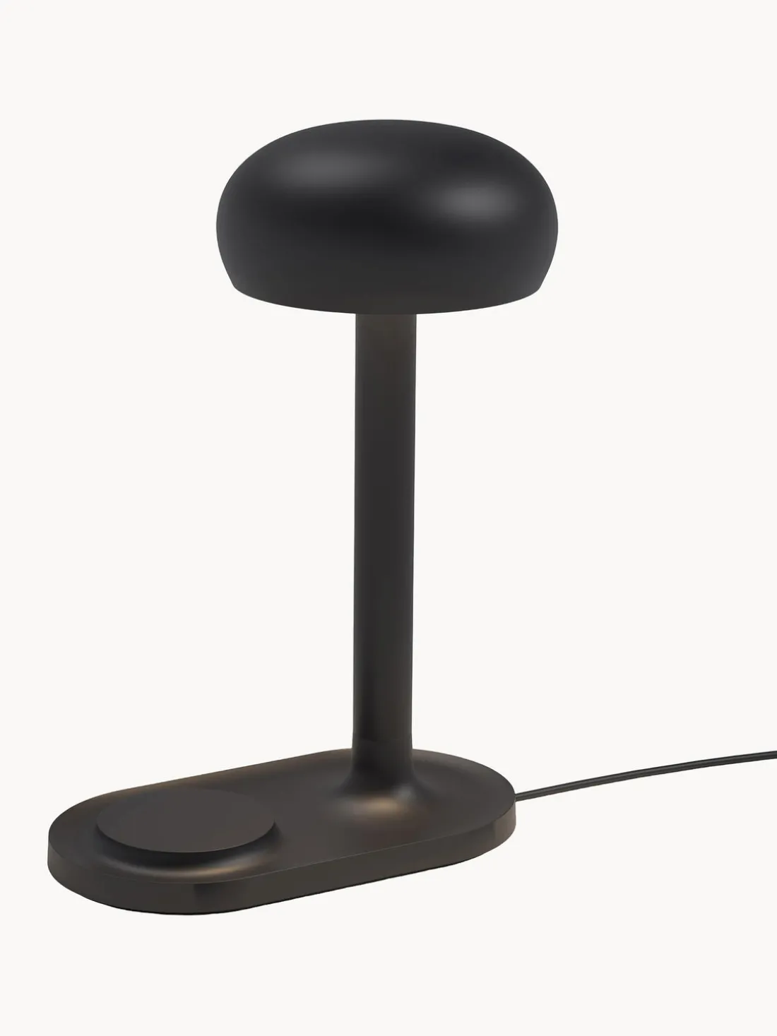 Lámpara de mesa pequeña regulable LED Emendo, con estación de carga