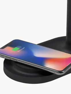 Lámpara de mesa pequeña regulable LED Emendo, con estación de carga