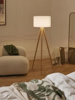 Lámpara de pie con pantalla de madera maciza Jake