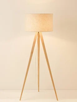 Lámpara de pie trípode de madera maciza Jake