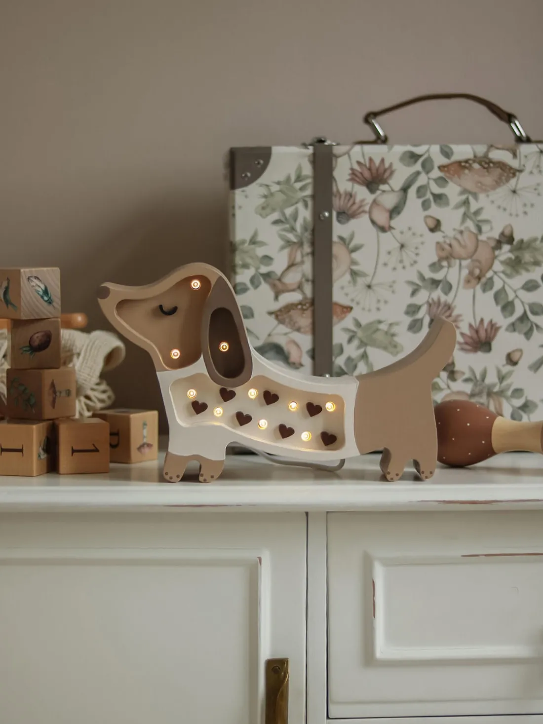 Lámpara infantil LED artesanal regulable Puppy Mini, con función de temporizador