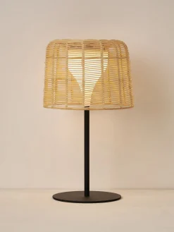 Lámpara LED solar para interior/exterior con pantalla de ratán Kyra