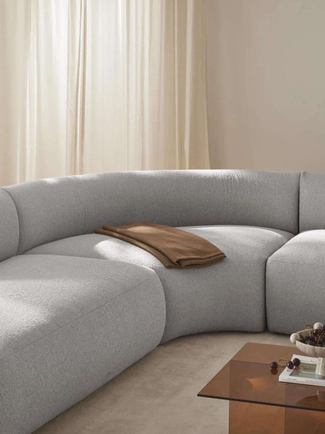 Módulo de esquina redondo en tejido bouclé Sofia