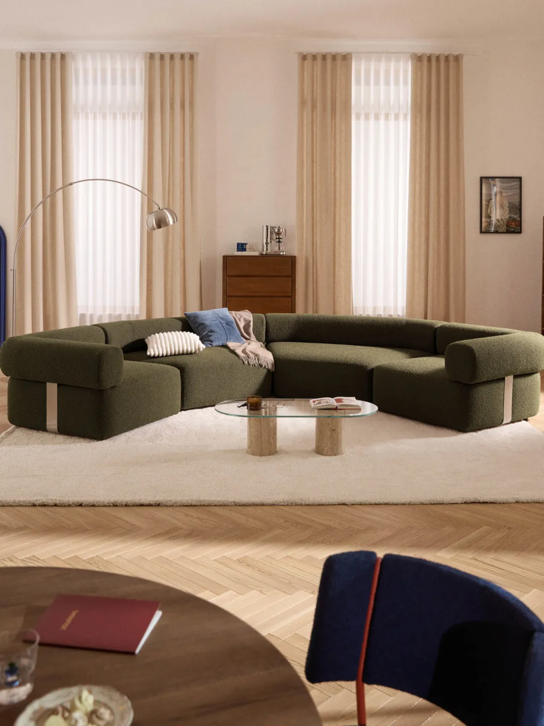 Módulo de esquina redondo en tejido bouclé Anton