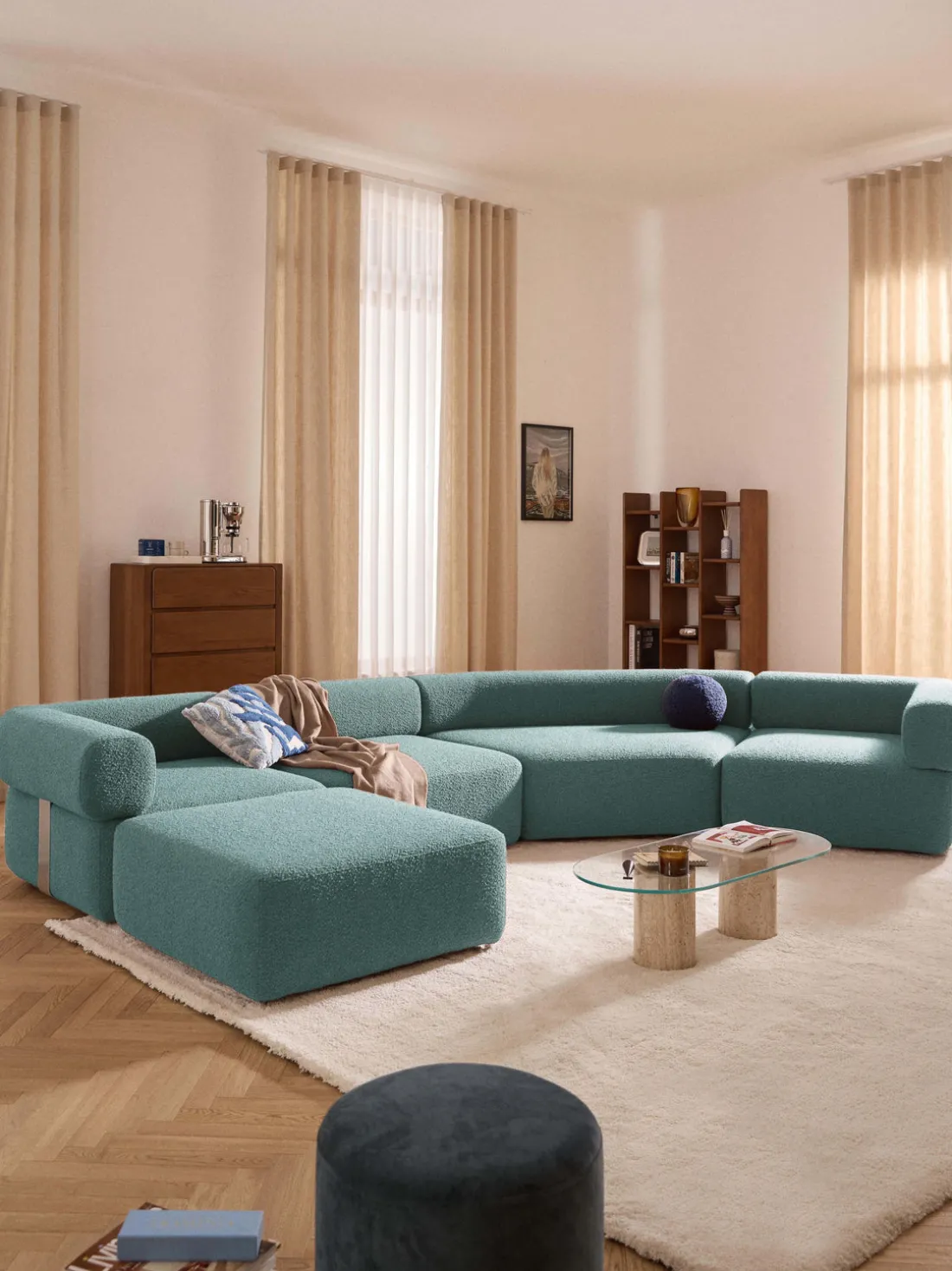 Módulo de esquina redondo en tejido bouclé Anton