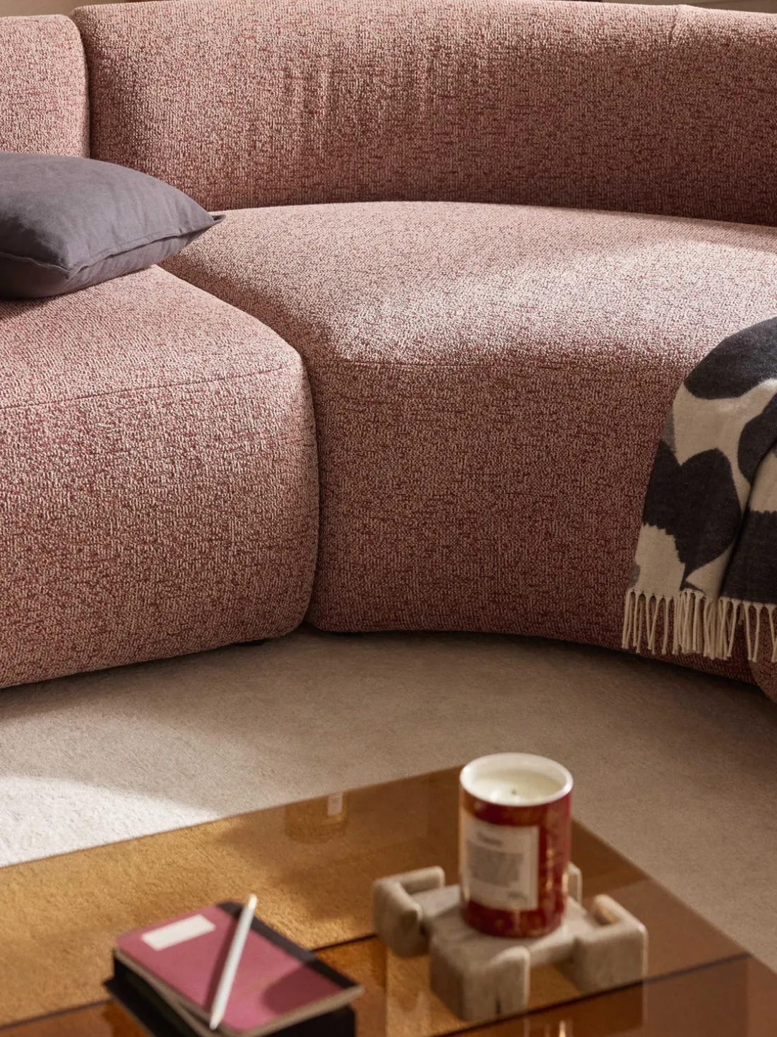 Módulo de esquina redondo en tejido bouclé Sofia