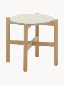 Mesa auxiliar de jardín redonda de terrazo y madera de eucalipto Pola
