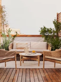 Mesa auxiliar de jardín redonda de terrazo y madera de eucalipto Pola