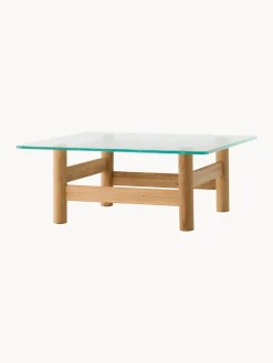 Mesa de centro de madera de roble con tapablero de vidrio Brasilia